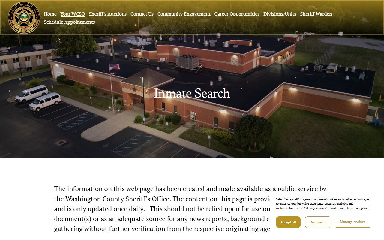 Washington County inmate search notice and jail roster links