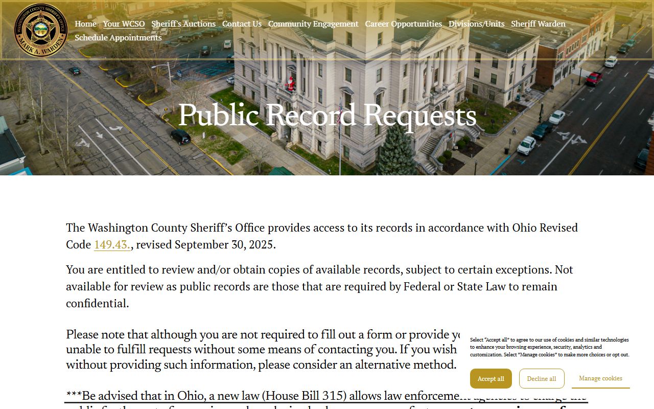 Washington County booking photo public records request channel